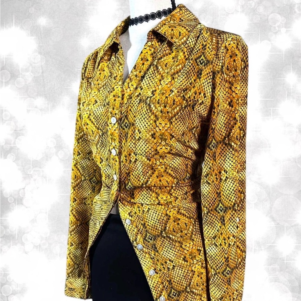 Style & Co Boho Vintage Style Snake Skin Long Sleeve Button Up Top - Picture 2 of 7